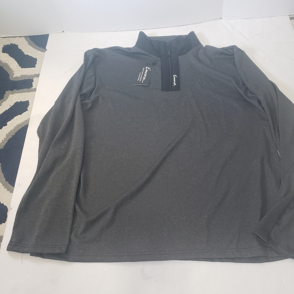 Encore Men's 2XL Gray Long Sleeve Quarter Zip Pullover Top Polyester